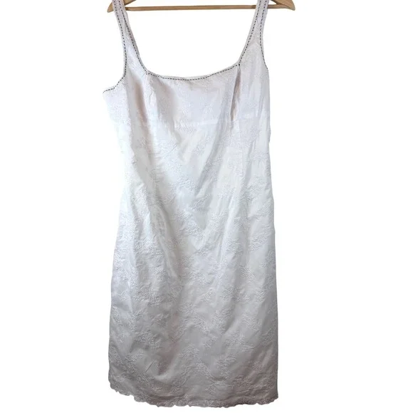 Tahari White Embroidered dress Square Neck knee length Size 14 - Picture 2 of 13